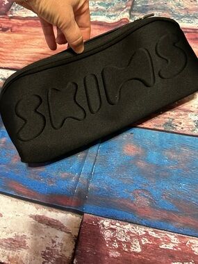 SKIMS Black Embossed Neoprene Travel Pouch